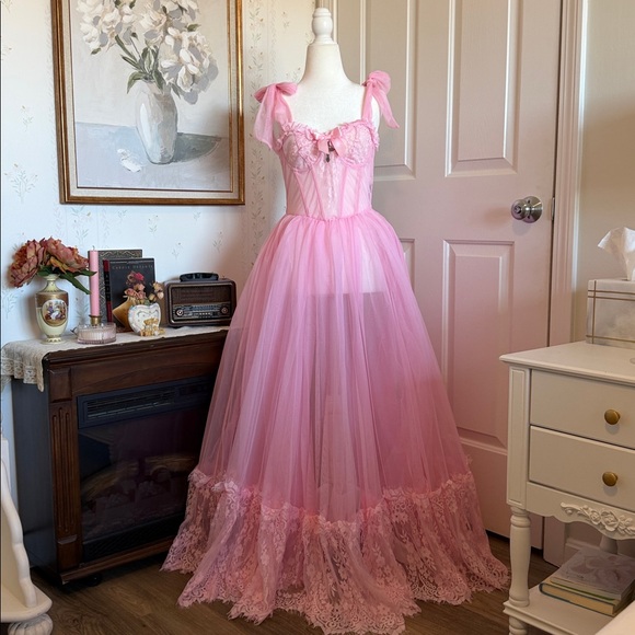 Dolls Kill Other - Widow Dance With Death Sleeveless Maxi Dress - Pink